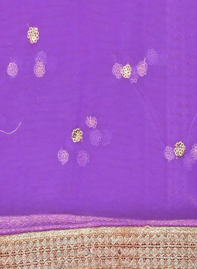themilestocks TMS Woman's Embellished Net Dupatta Scarf Shawl Wrap Soft Indian Bridal Wedding (Medium Purple) - Image 5